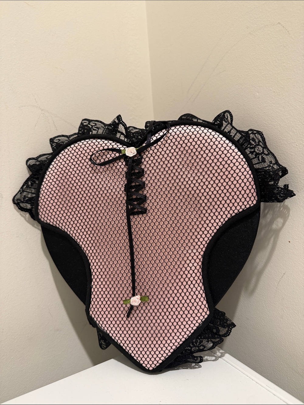 Heart-Shaped Pink Corset Top with Black Lace Overlay 1 Of A Kind Jewelry Box